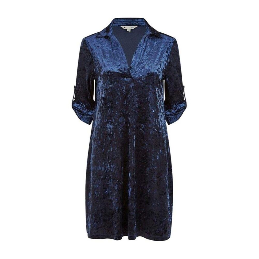 Yumi Womens/Ladies Crushed Velvet Roll Sleeve Tunic Dress / Navy